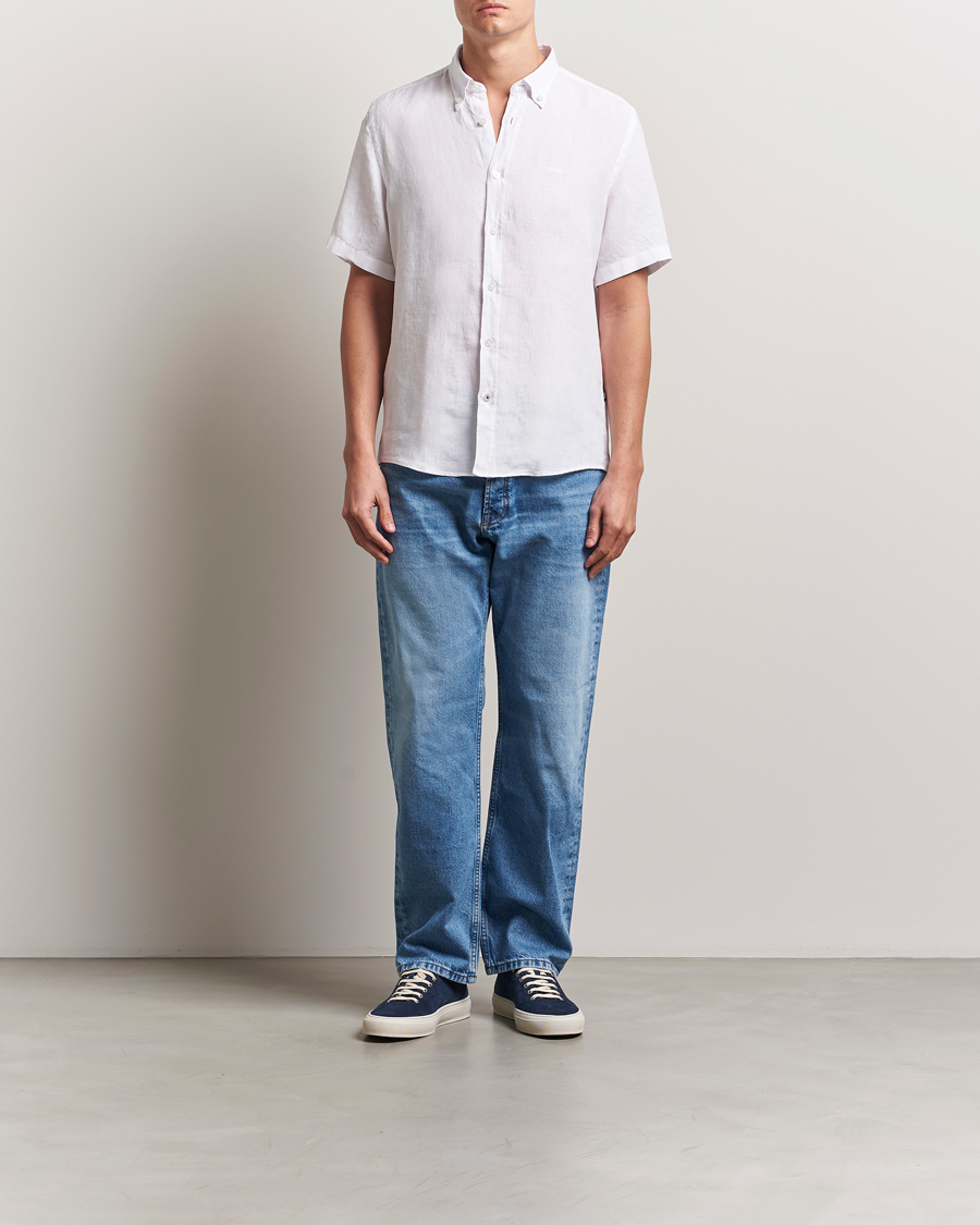 BOSS BLACK Liam Linen Short Sleeve Shirt White