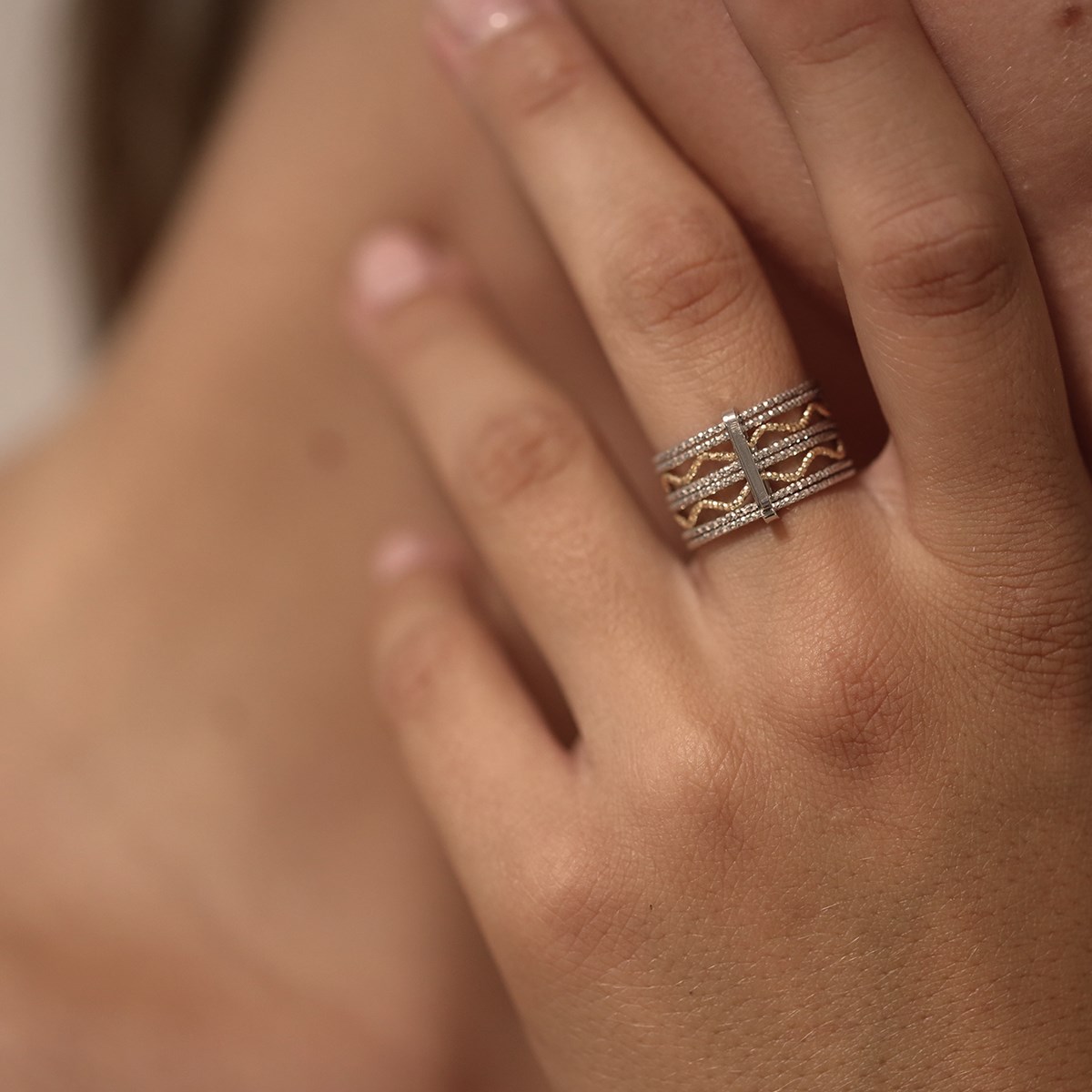 Bague Argent Dorée Rhodié Anneaux Ondulés