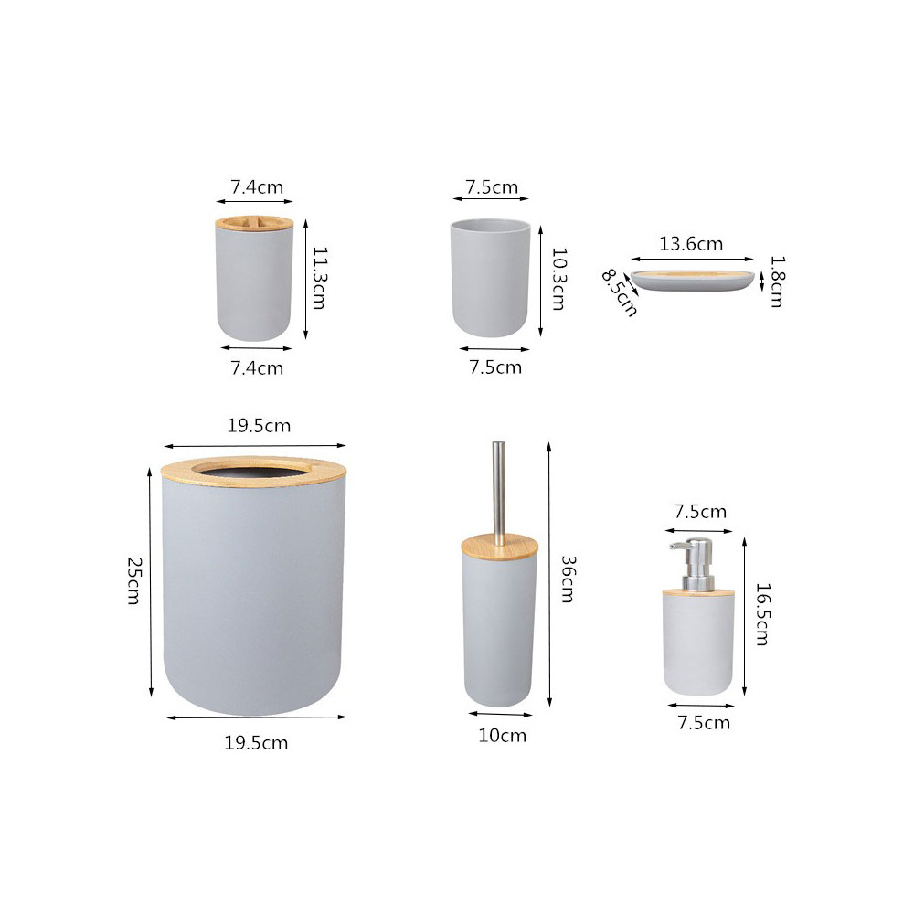 (7-tlg. Set) Bambus Badezimmer Accessoire Bad Essentials - Weiss / Braun