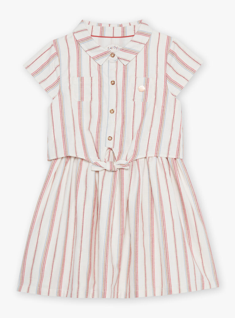 Robe chemise écrue en lin avec rayures