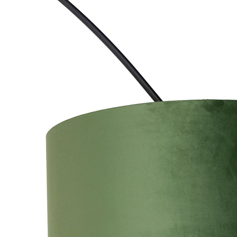 Booglamp zwart velours kap groen met goud 50 cm - XXL