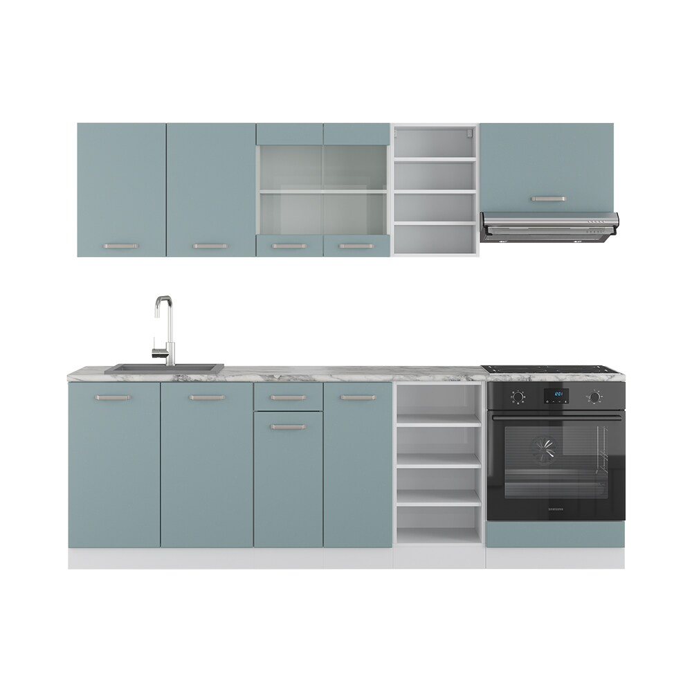 Vicco Küchenzeile R-Line Solid Weiß Blau Grau 240 cm Arbeitsplatte modern Küchenschränke Küchenmöbel