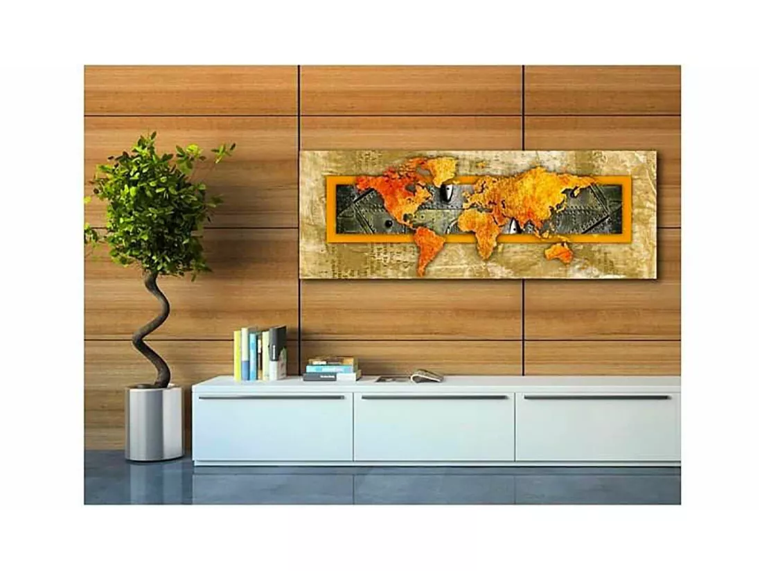 Tableau carte orange du journal du monde - 140 x 45 cm
