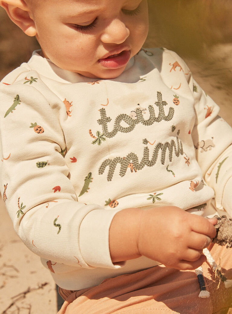 Sweat beige en molleton à imprimé animaux