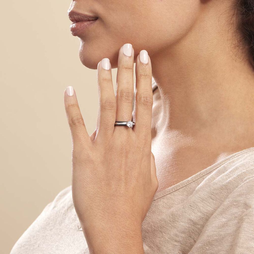 Bague Solitaire Ceramik Design Argent  Oxyde De Zirconium Et Céramique