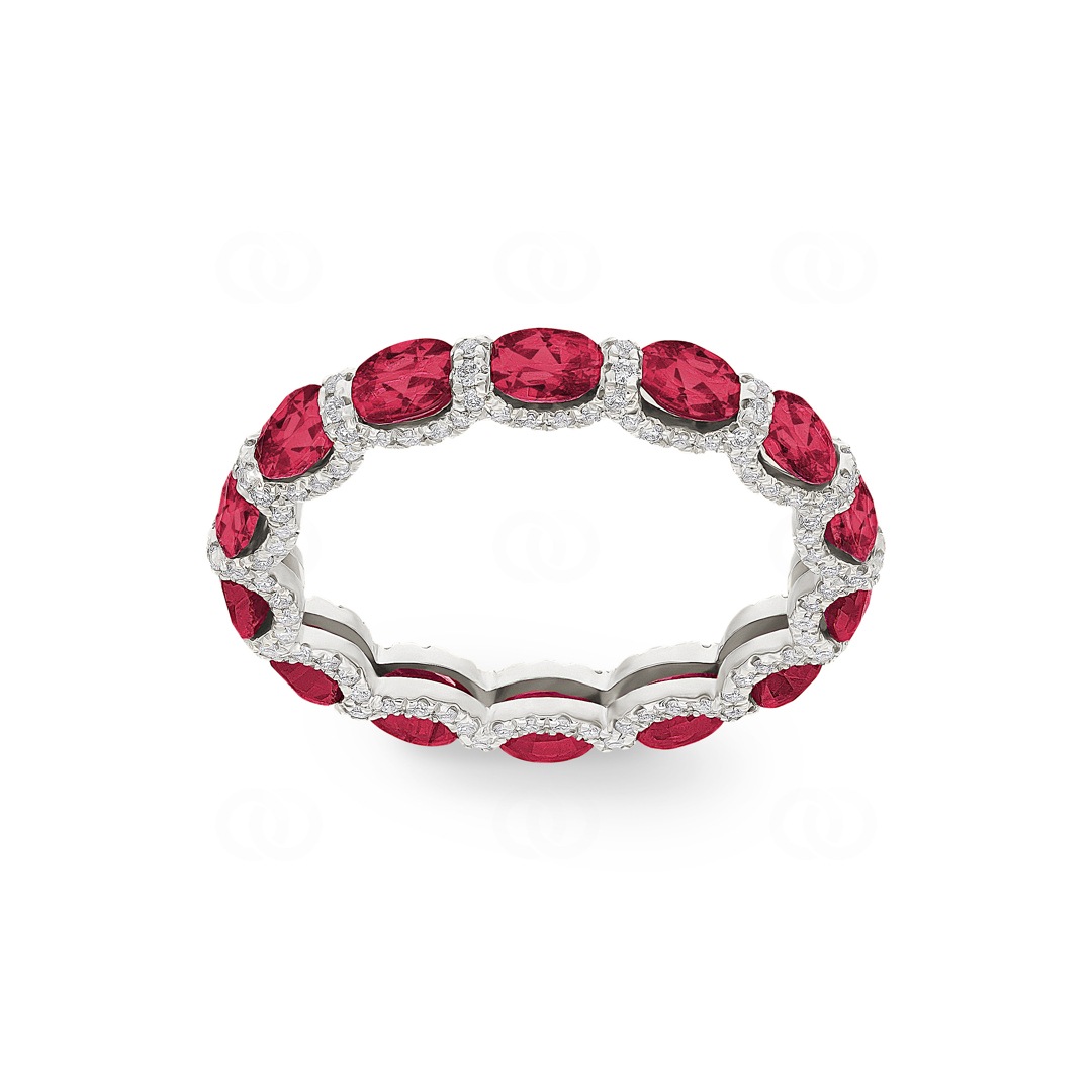 Mémoire-Ring 750/18 K Weissgold mit Rubinen & Diamanten 0.41 ct H/si