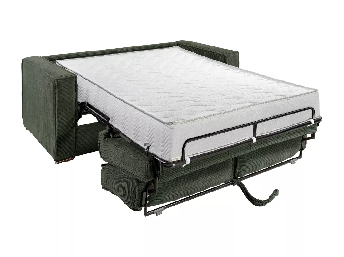 Canapé 3 places convertible express en velours côtelé vert sapin - Couchage 140 cm - Matelas 22 cm LORETO