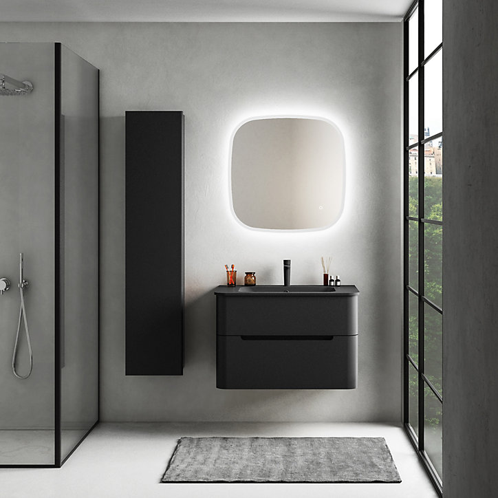 Ensemble salle de bains L. 84 cm meuble sous vasque noir mat + plan vasque noir mat Alba