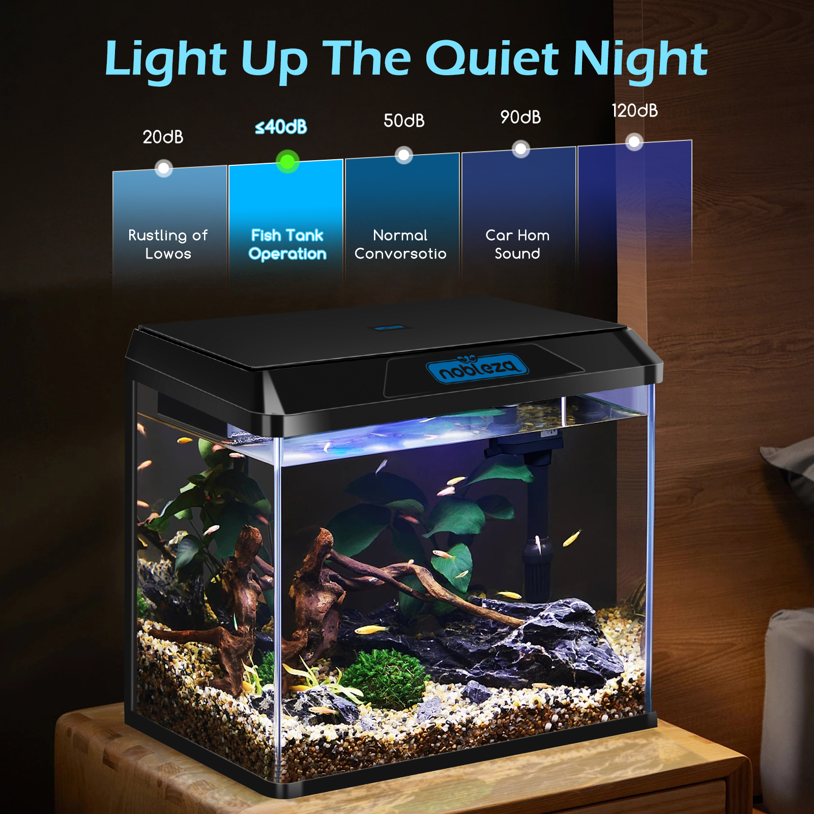 Aquários completos Nobleza - 54L, aquários de vidro com sistema de filtragem integrado e iluminação LED, aquários para iniciantes, preto.