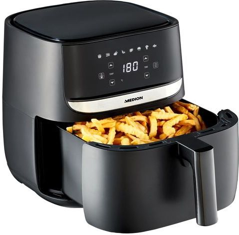 Medion E50 XL Airfryer - Heteluchtfriteuse - Airfryer met 5,7L Inhoud - Olievrij Frituren - 8 Automatische Programma's - 1700 W - Zwart