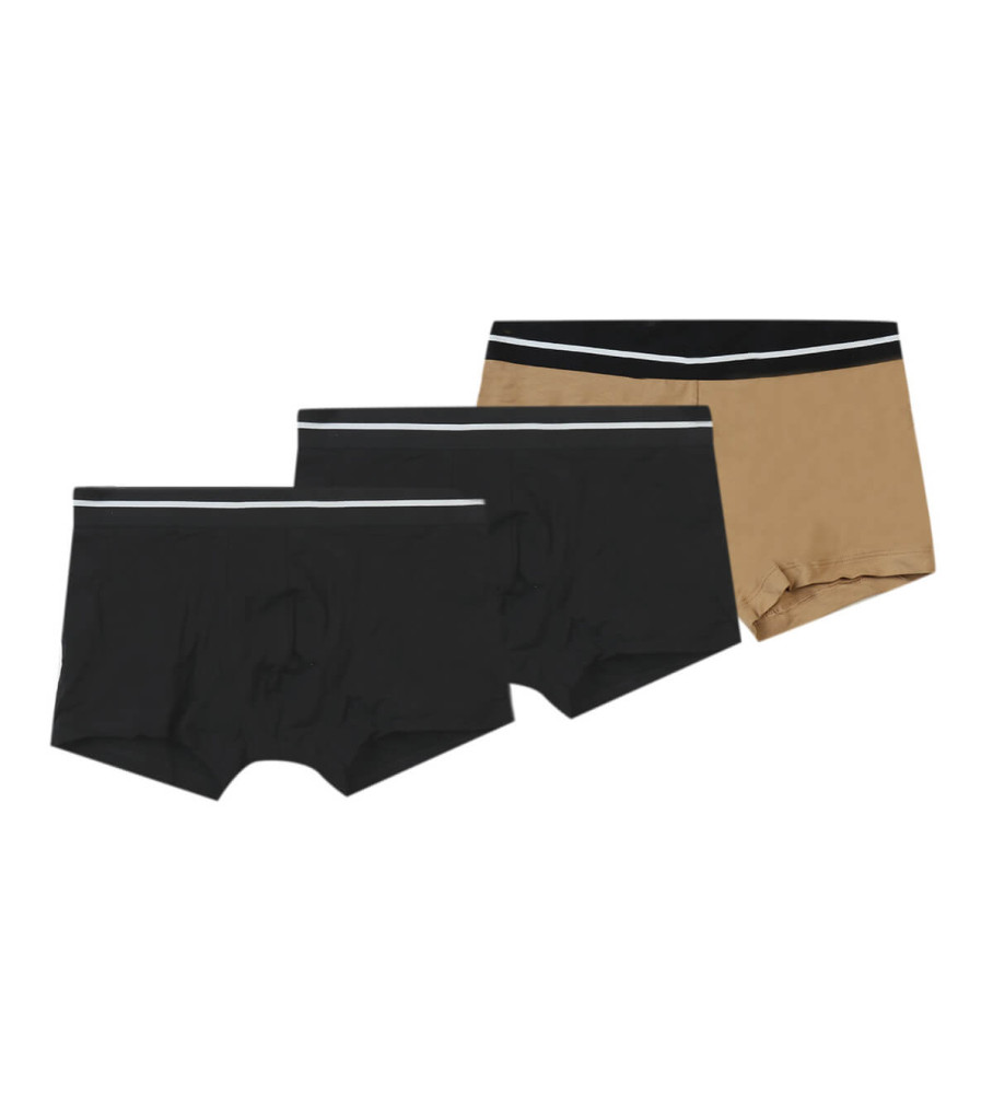 Conjunto de 3 cuecas boxer BOSS Bold, pretas e marrons.