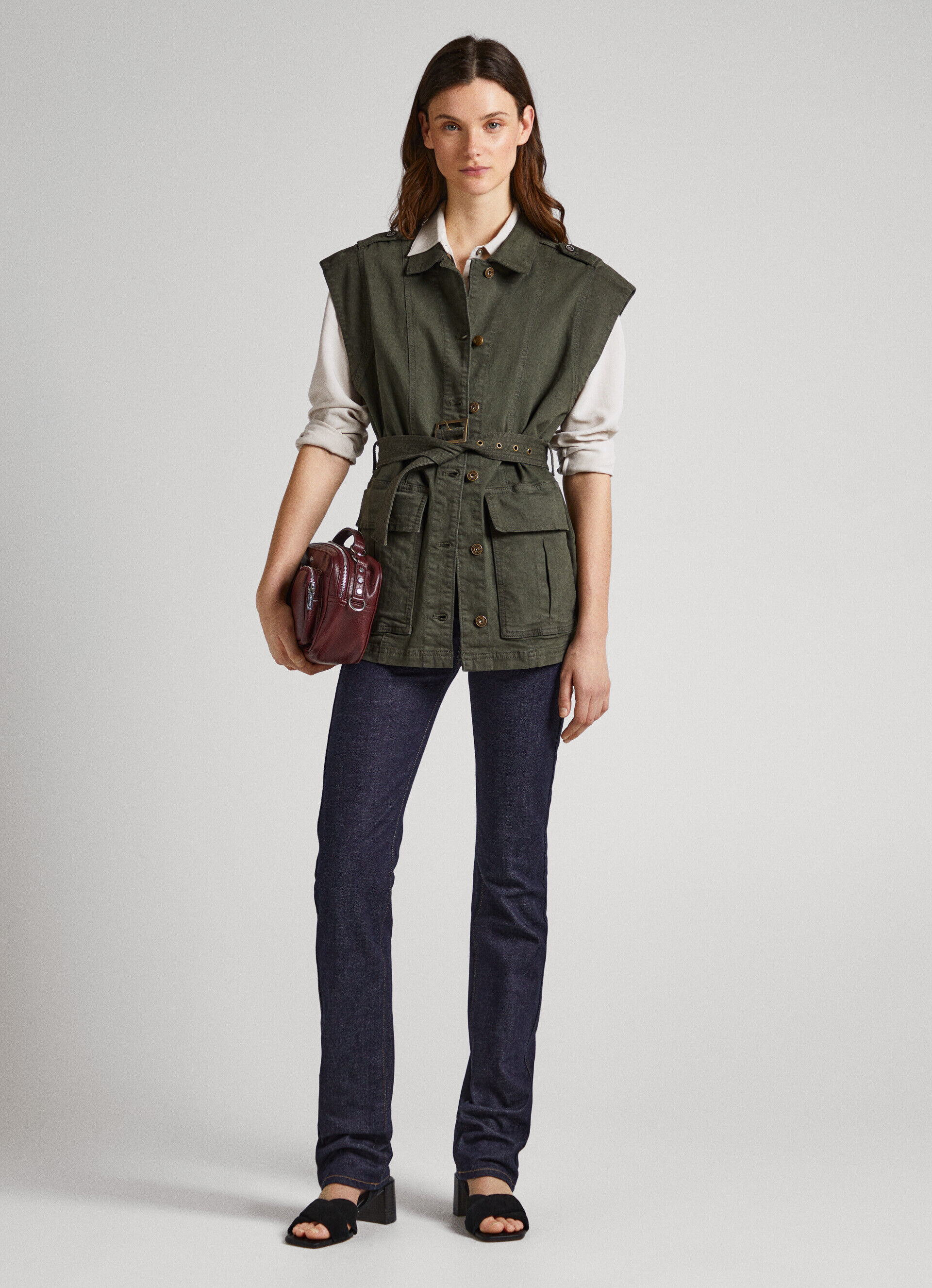 Jaqueta utilitária jeans - verde-oliva
