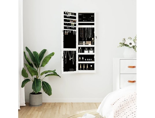 VIDAXL - Armoire à bijoux avec miroir et éclairage led mural blanc