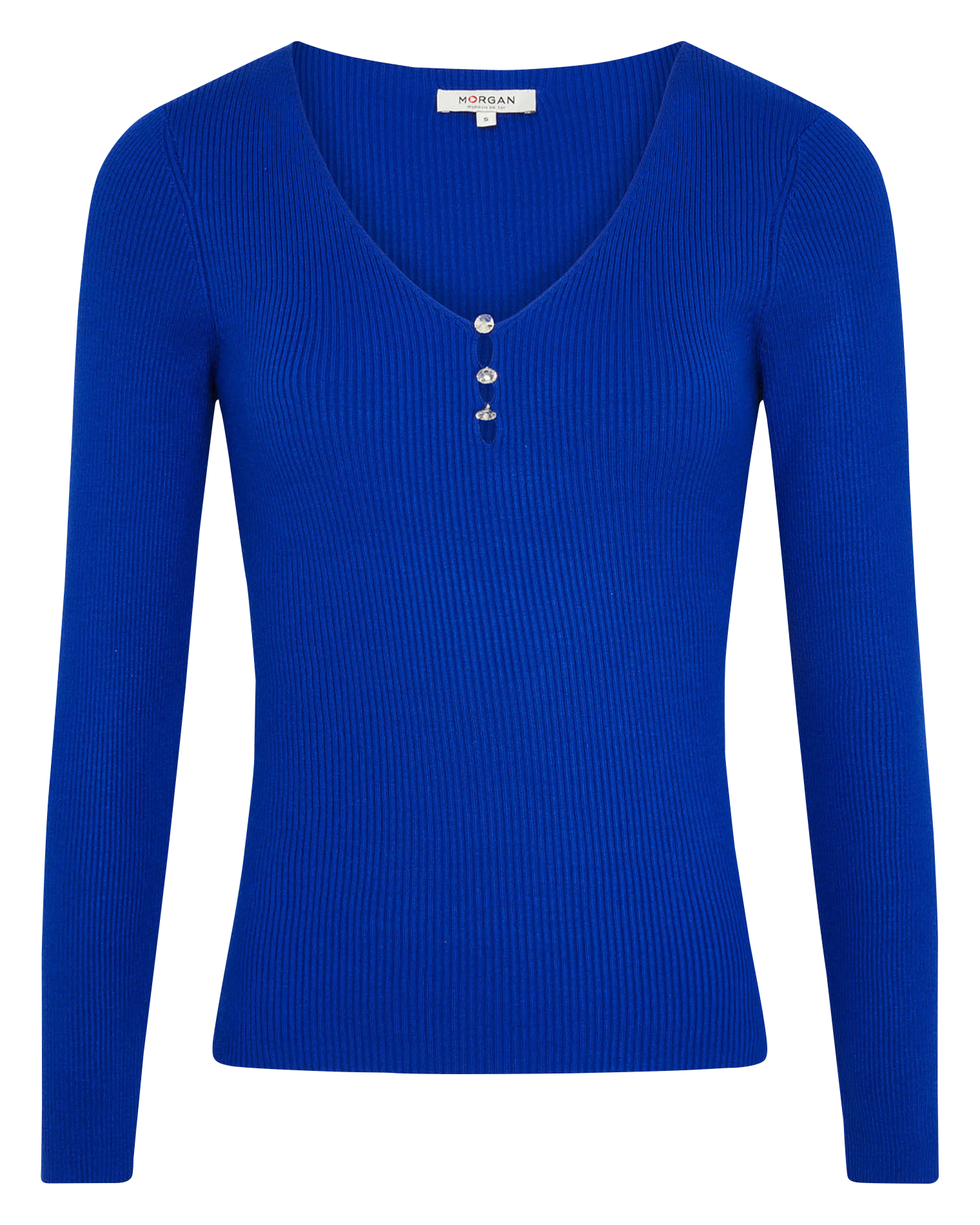 MVIE - Tee-shirt col V côtelé | Bleu