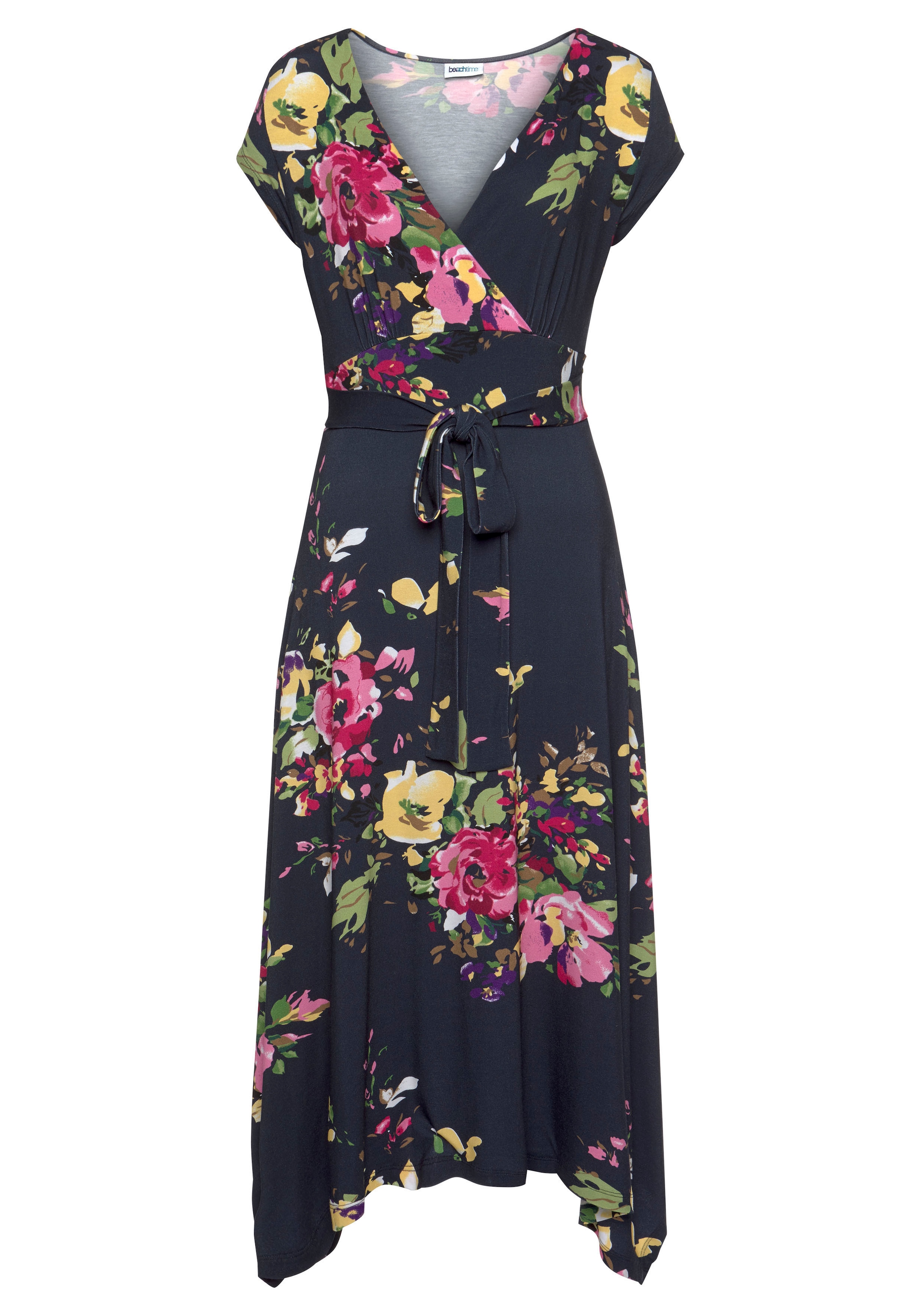 Beachtime Sommerkleid mit Zipfelsaum und Schleife in der Taille, Jerseykleid, Strandkleid