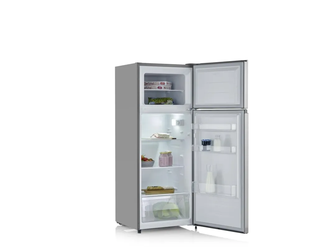 SEVERIN DT 8761 - Køleskab/fryser - top-fryser - bredde: 54.2 cm - dybde: 55 cm - højde: 143.4 cm - 206 liter - Klasse E - sølv