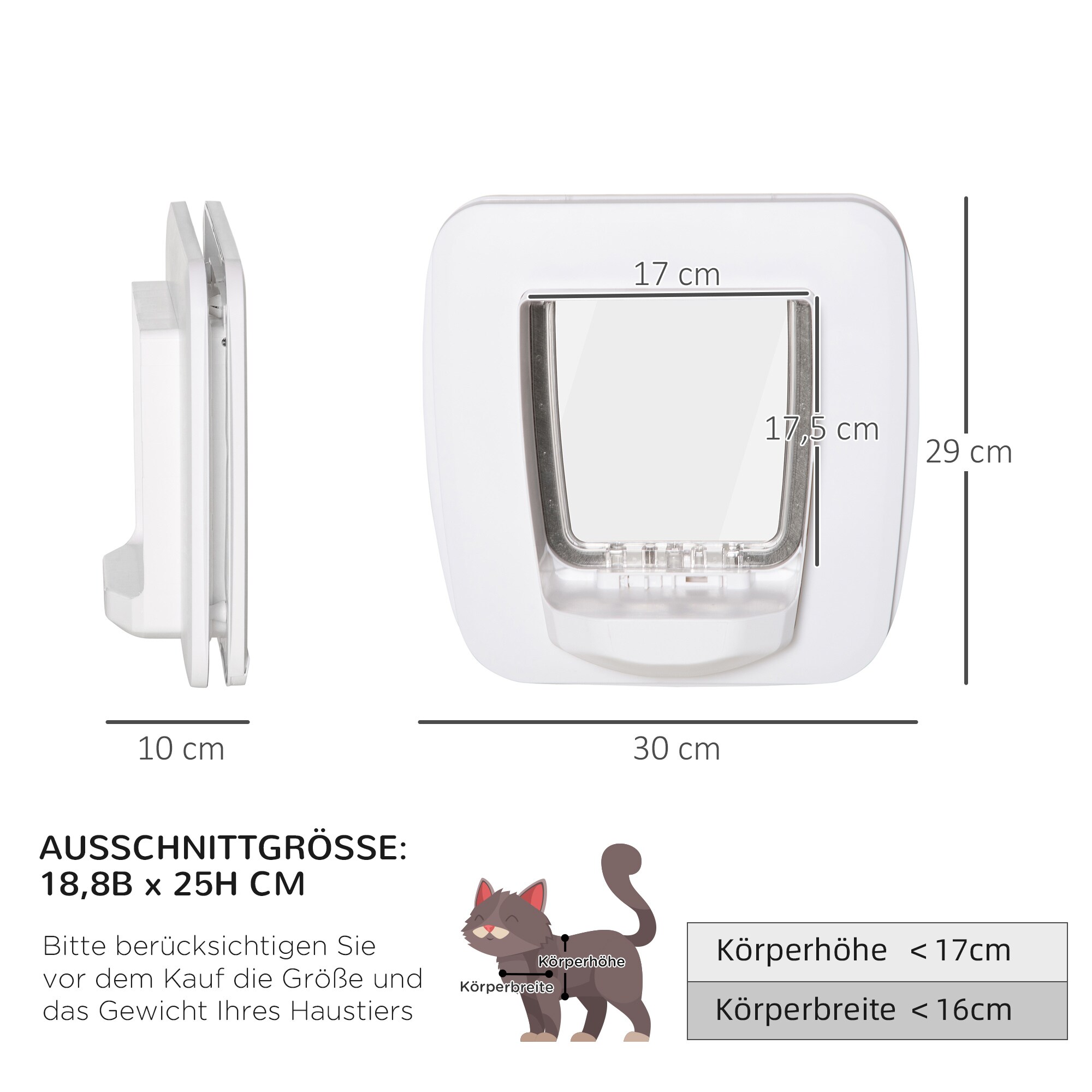 PawHut Haustiertür mit 4 Wege Verriegelungssystem weiß 30B x 29H x 10T cm