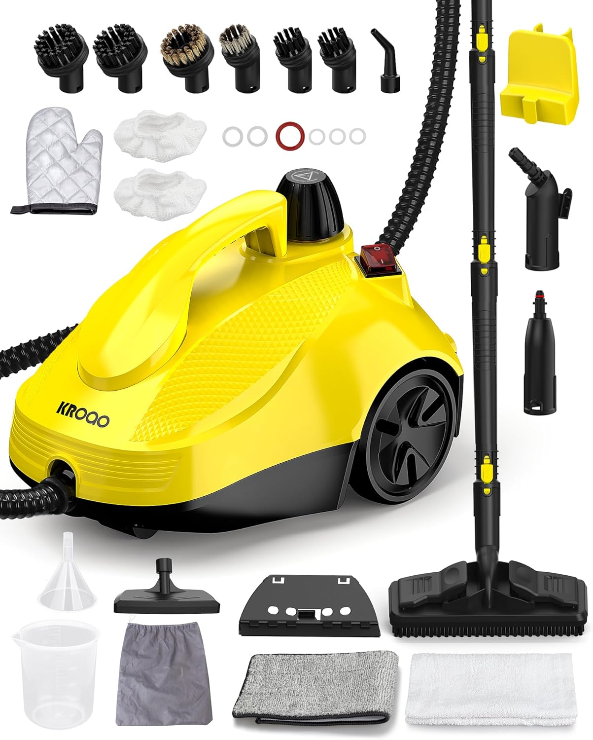Dampfreiniger mit 23 Zubehörteilen und 5 Meter Netzkabel für die Reinigung von Öfen, Teppichen, Sofas, Polstern, Spielzeug und glatten Böden.