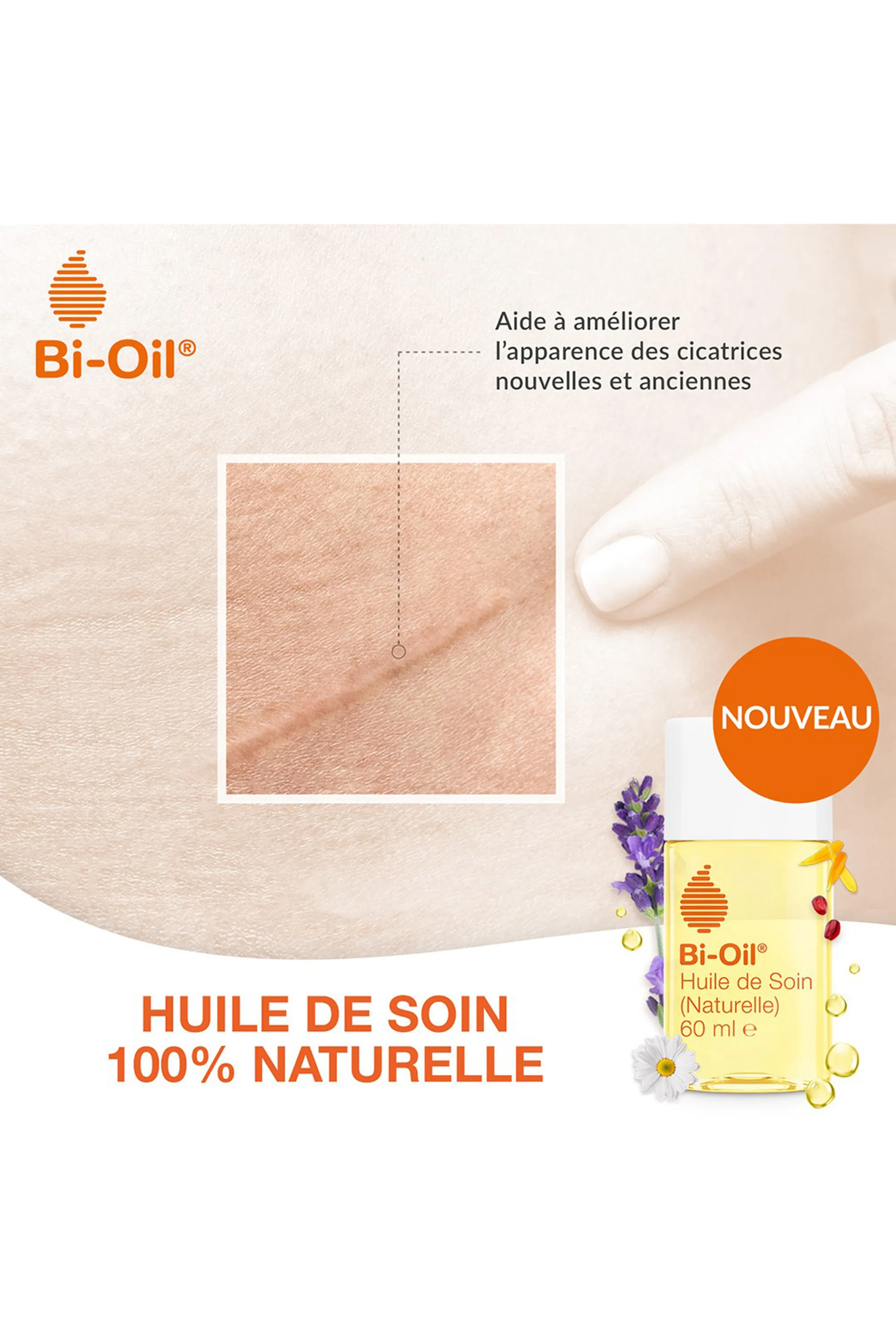 Bi Oil Huile de soin naturelle hydratante vergetures & cicatrices-125 ml