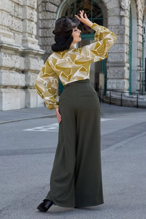 Miss Candyfloss Haidee Juniper pantalon met hoge taille in olijfgroen