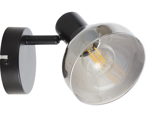 Wandspot, 1-lichts, HxØ 12x11 cm, matzwart/rookglas