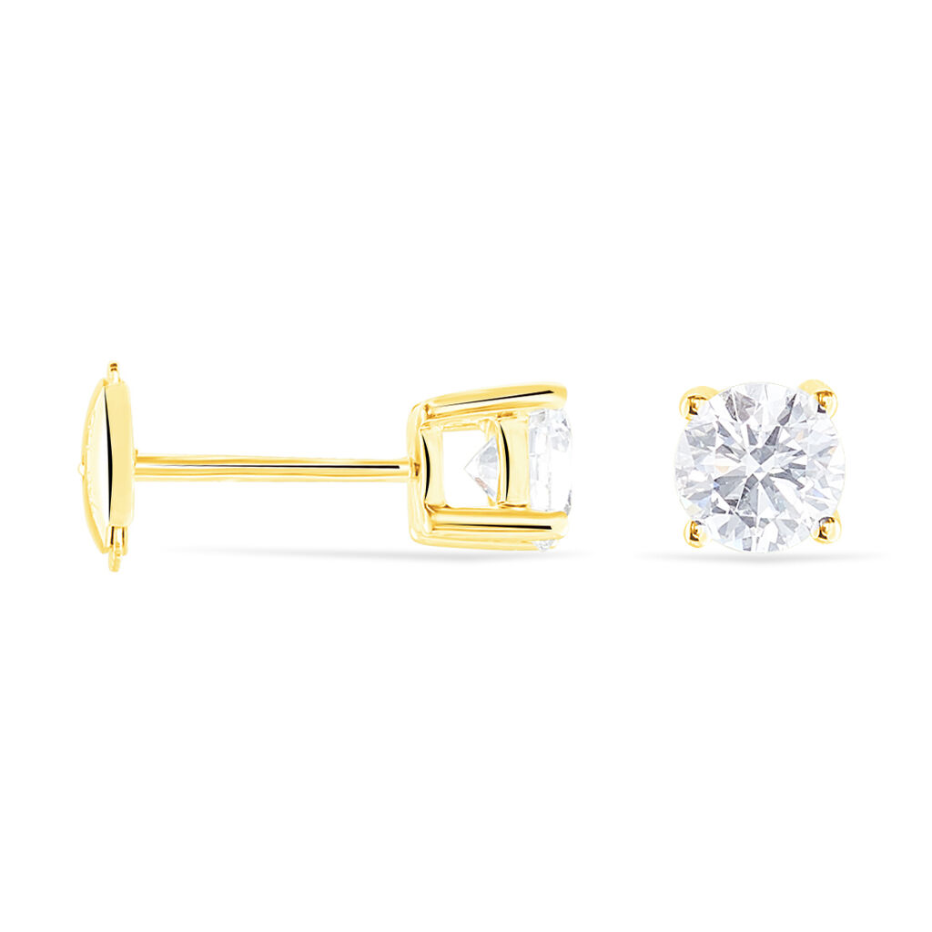 Boucles D'oreilles Puces 4 Griffes Or Jaune Diamant Synthetique