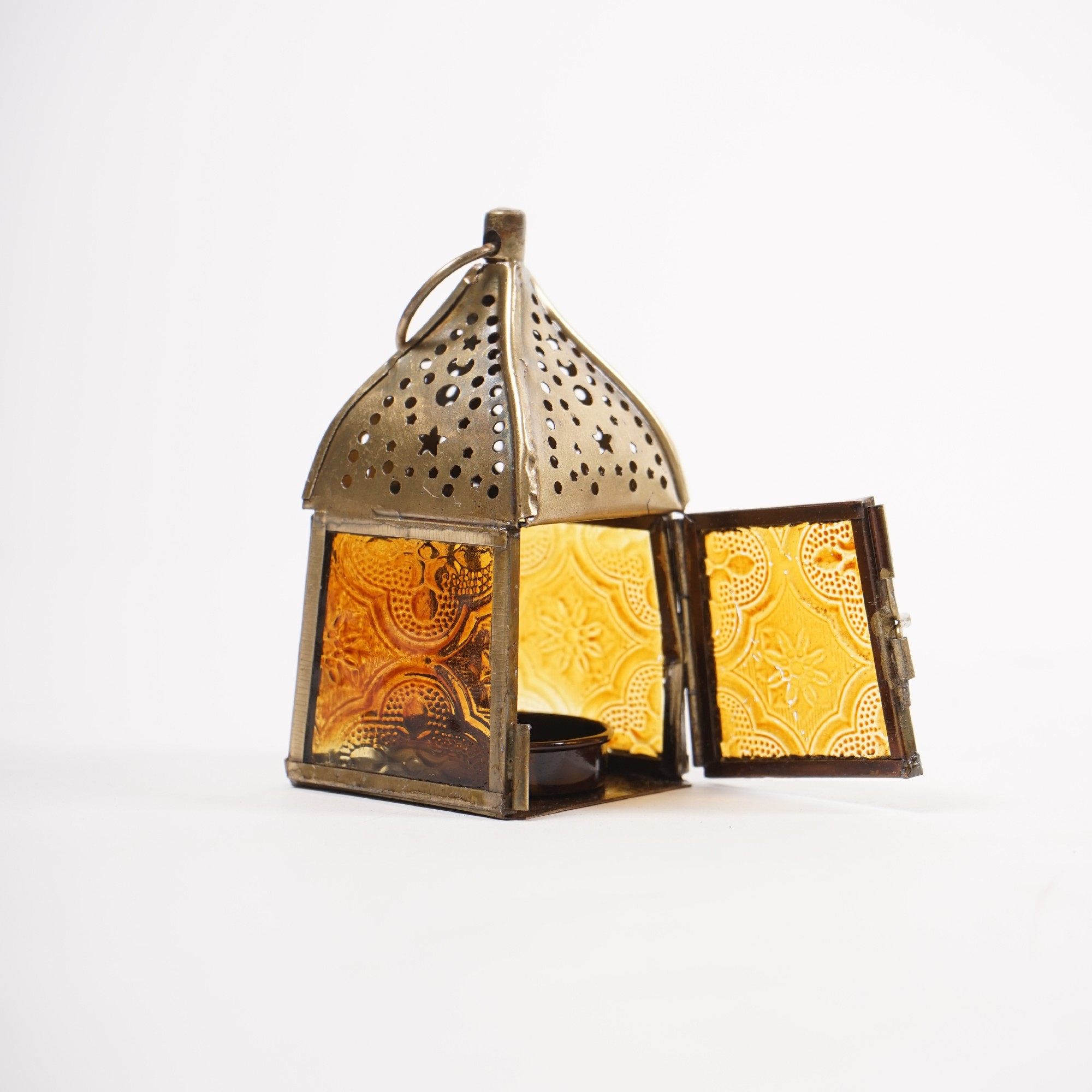 Laterne 'Tanger', messing, orange, L 5 cm, B 5 cm, H 10 cm von fischer's lagerhaus