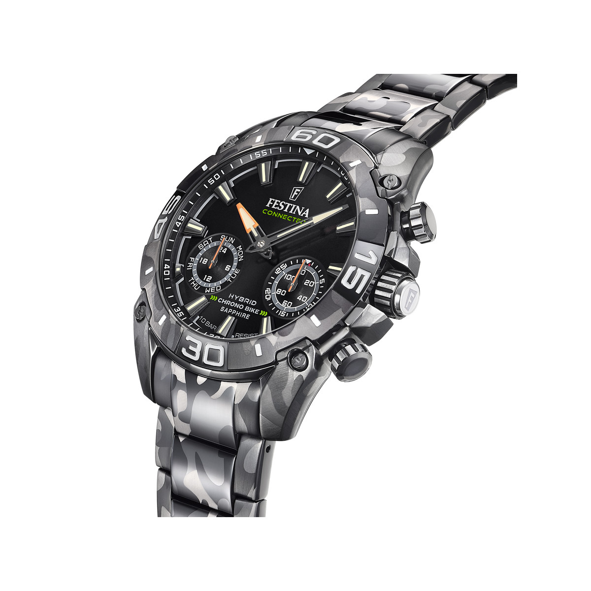 Montre Festina homme connectée bracelet acier motif camouflage