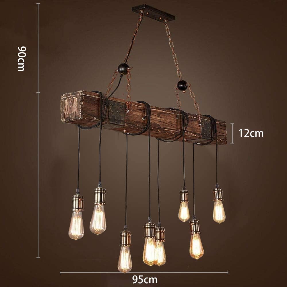 H.W.S Pendelleuchte Holz Pendellampe Industrial Schwarz Hängelampe Vintage Hängeleuchte Kronleuchter Retro Metall Höhenverstellbar für E27 Leuchtmittel für Wohzimmer Esstisch Küche(8 Flamme)
