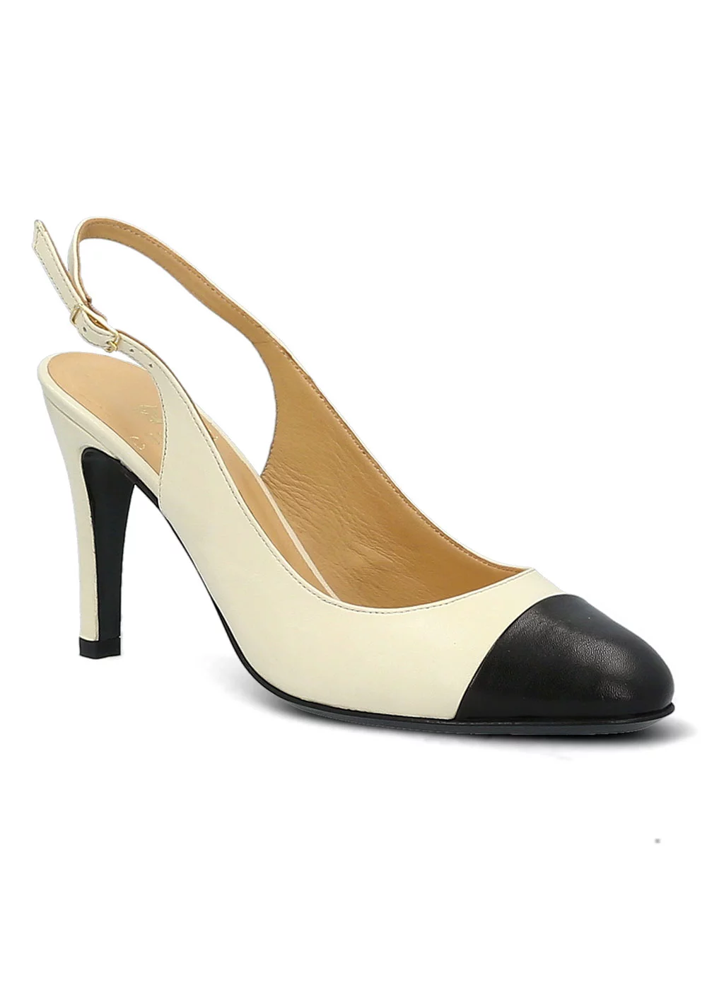 SLING BACK ANNOUK CUIR BEIGE ET NOIR
