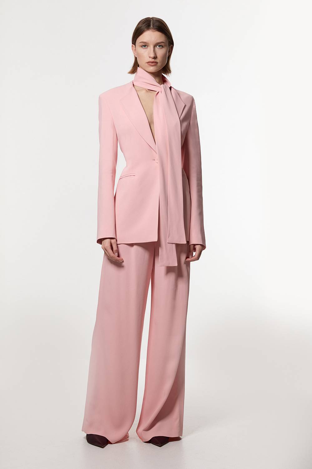 KarenMillen Blazer Tailleur en Viscose Stretch Compact à Col Cravate