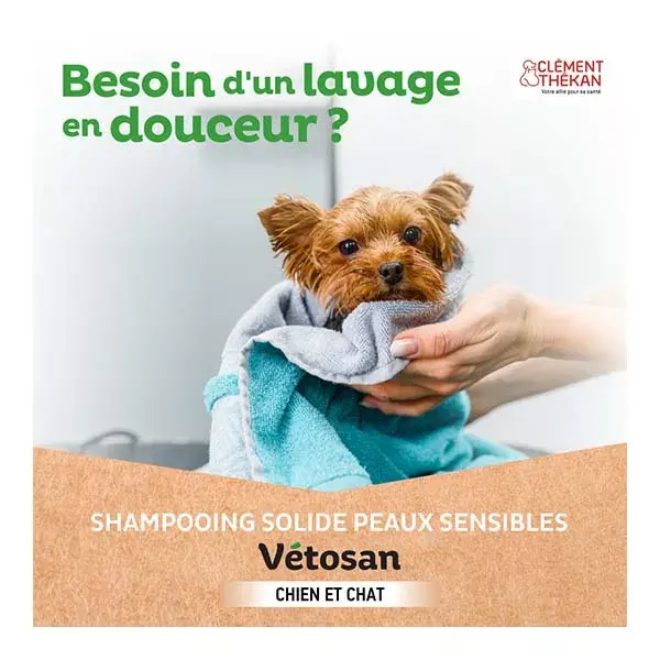 Shampoo sólido Clément Thékan Vétosan para pele sensível, cães e gatos, 100g