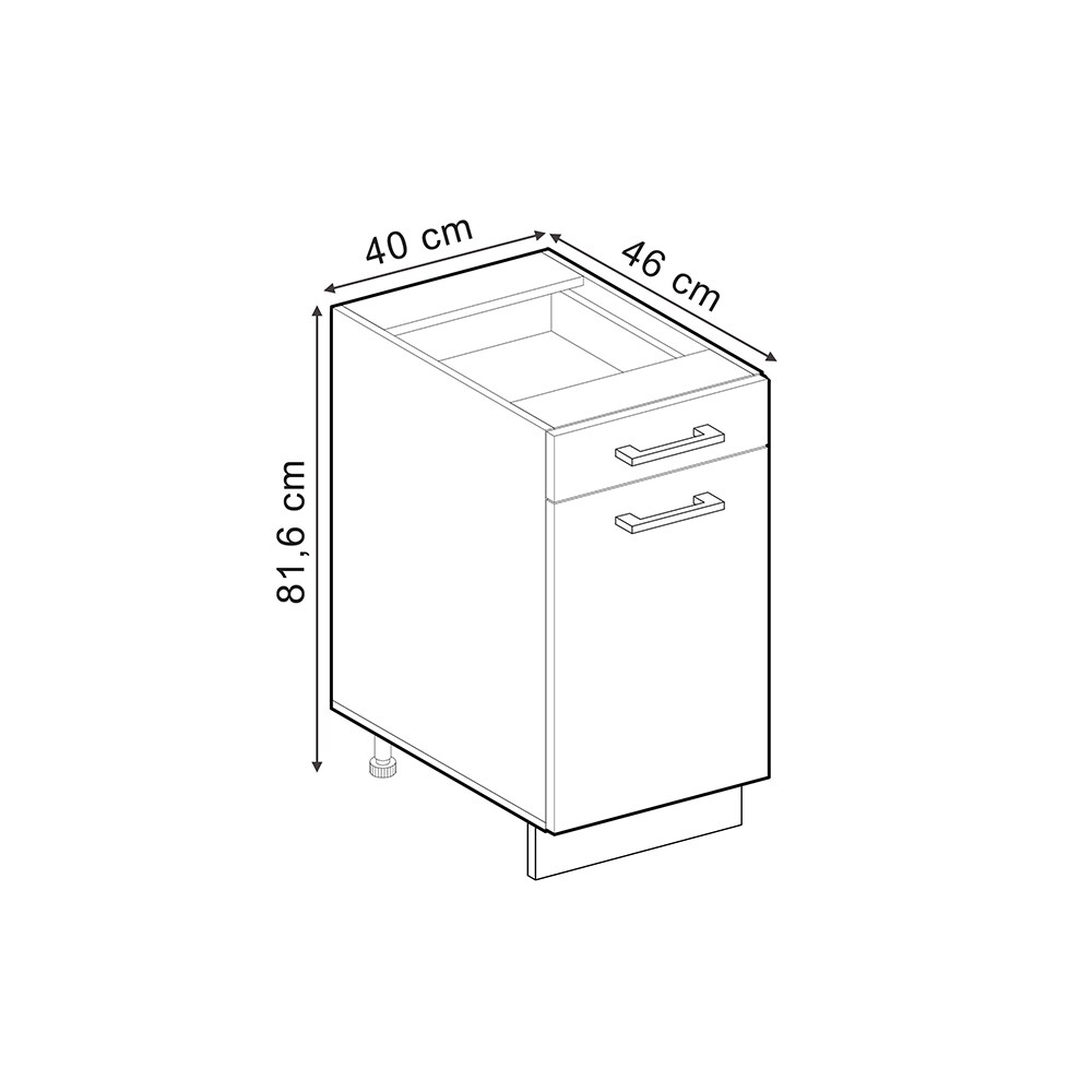 Vicco Schubunterschrank R-Line Schwarz Beton Eiche 40 cm mit Arbeitsplatte Anthrazit