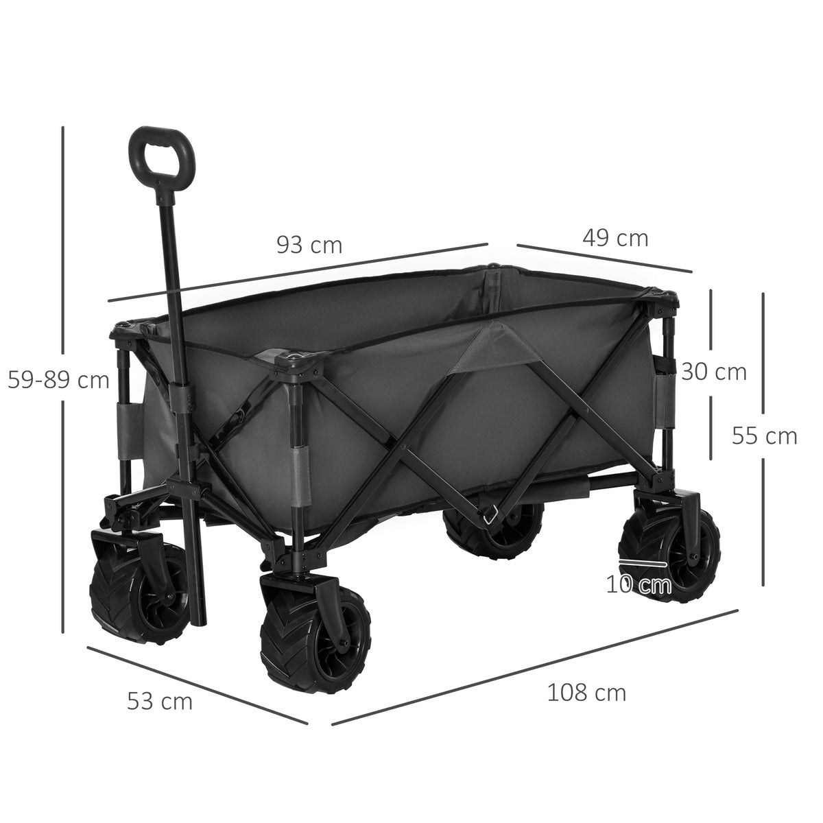 Outsunny handkar, 108L x 55B x 61-91H cm, metaal, Oxford stof, grijs
