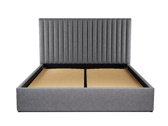 Lit coffre 180 x 200 cm avec tête de lit coutures verticales - Tissu - Gris - SARAH