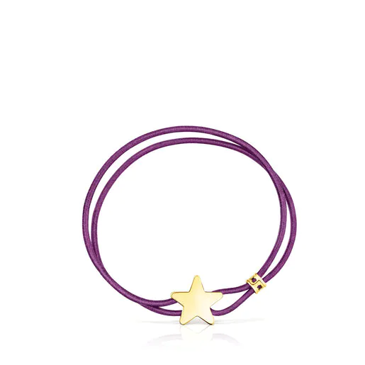 Pulseira elástica lilás com estrela, banhada a ouro 18k sobre prata, Sweet Dolls
