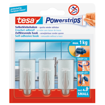 Tesa Powerstrips haak mat chroom 3 stuks