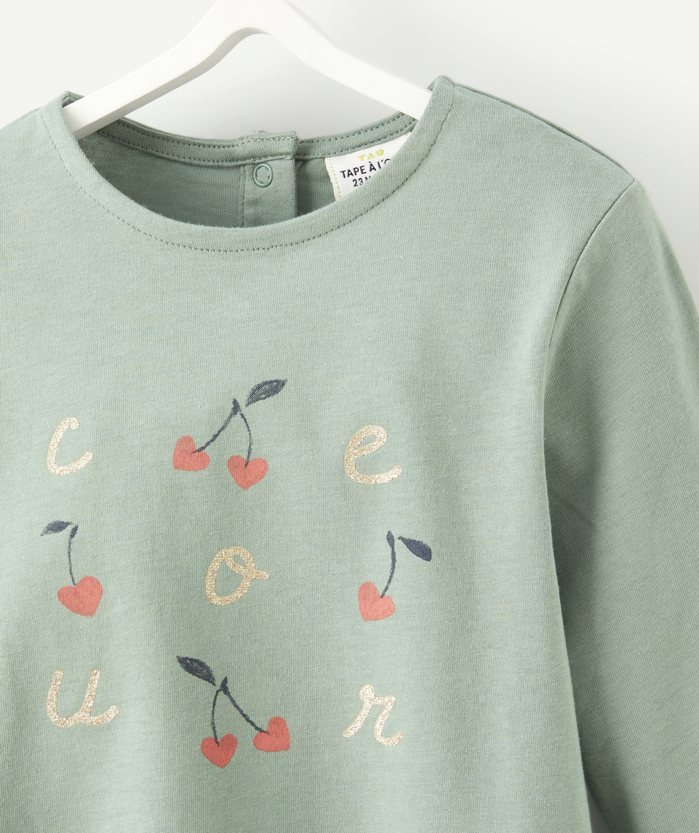 T-SHIRT BÉBÉ FILLE EN COTON BIOLOGIQUE VERT AVEC MESSAGE