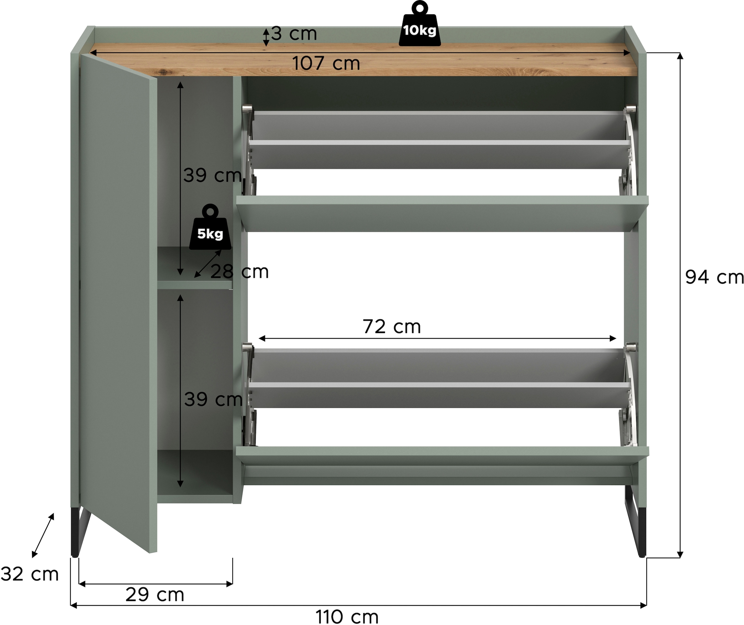 INOSIGN Schuhschrank »EVRID, Breite 110cm, 1 Tür, 2 Schuhwalzen, inkl. Metall-Kufenfüsse« individuell mit anderen Artikel der Serie EVRID erweiterbar, 1 Stk. tlg. Schuhkommode, Kommode, Sideboard, Garderobenschrank, Flurkommode