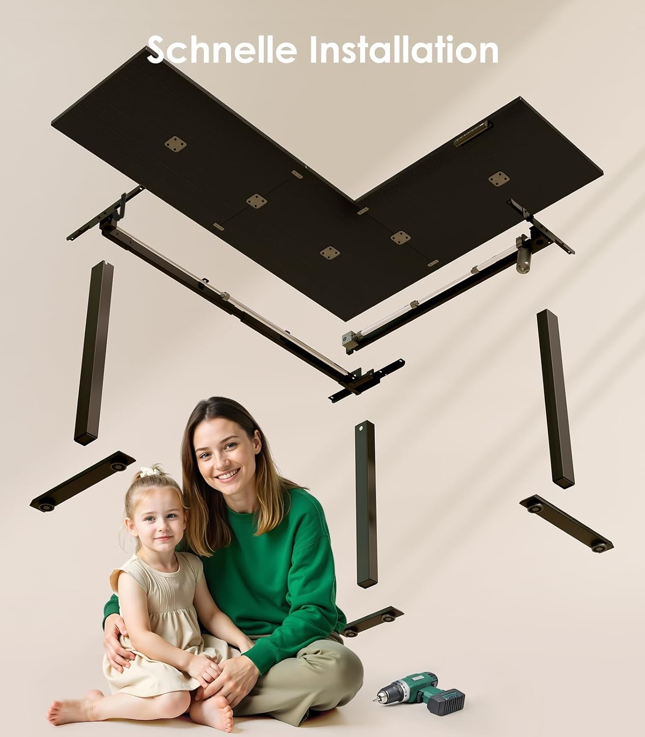 OffiGo L-förmig Höhenverstellbarer Schreibtisch, 180 x 140 cm Schreibtisch Höhenverstellbar Elektrisch, Eckschreibtisch Ergonomischer Steh-Sitz Tisch Computertisch, Schwarz