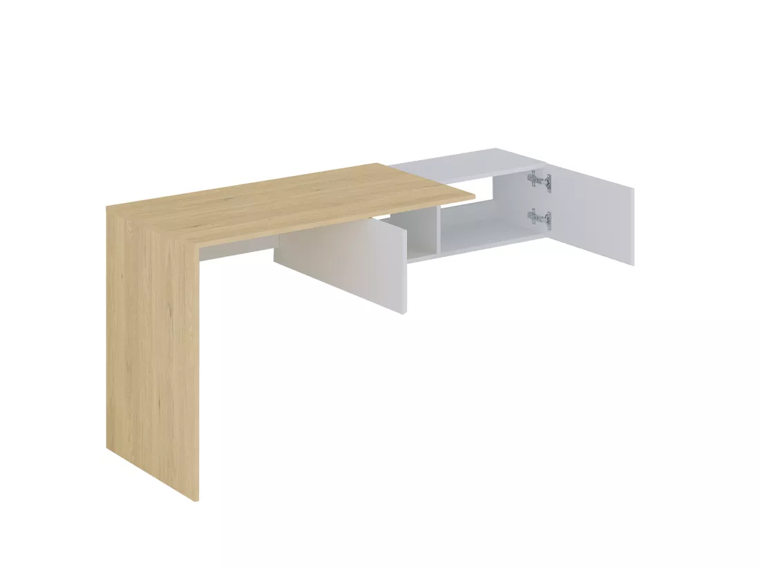 Bureau console suspendu avec 2 placards - Coloris : Naturel et blanc - MOLAWA