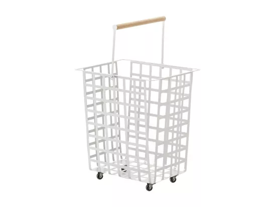 Panier de rangement décoratif en métal, avec roues et poignée en bois, grand modèle, ZESTA