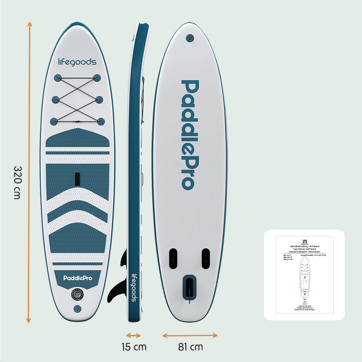 Lifegoods paddlepro sup board - white/deep aqua
