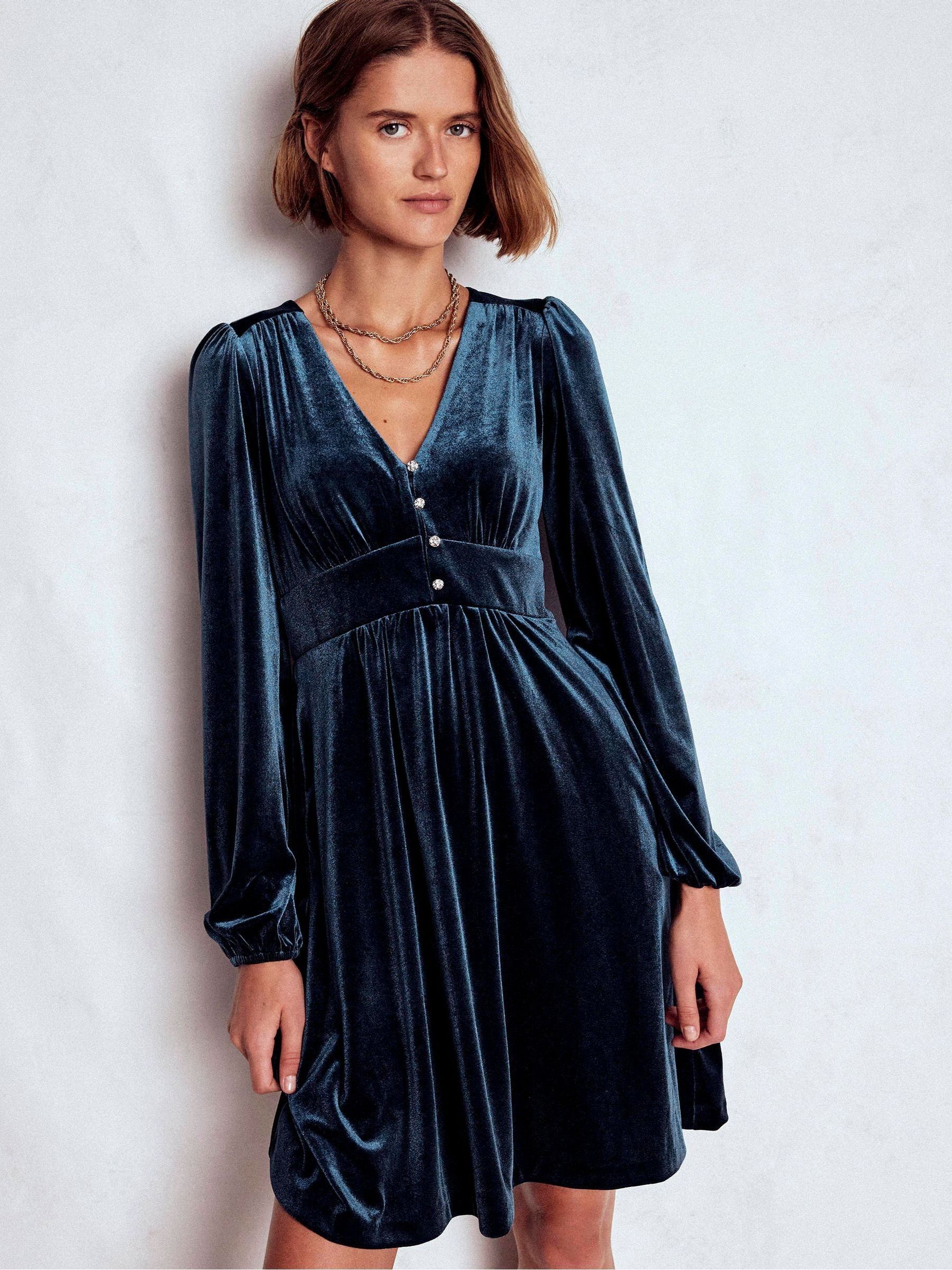 Blauw - Boden Jocelyn Short Velvet Dress