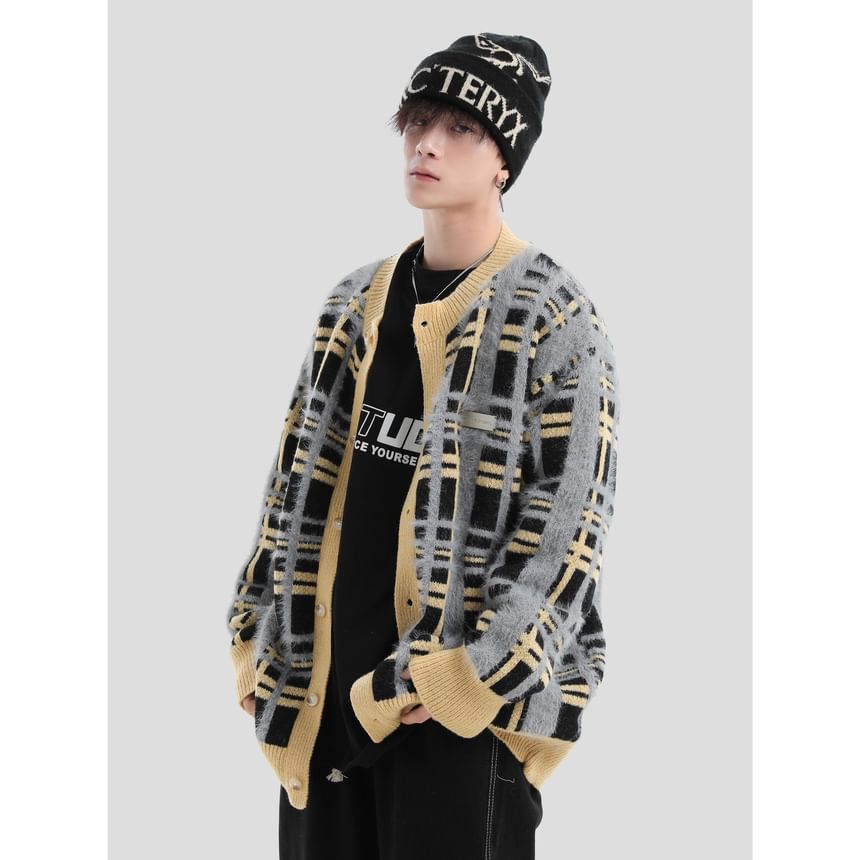 Banash - Matching ronde hals geruite oversized cardigan voor koppels