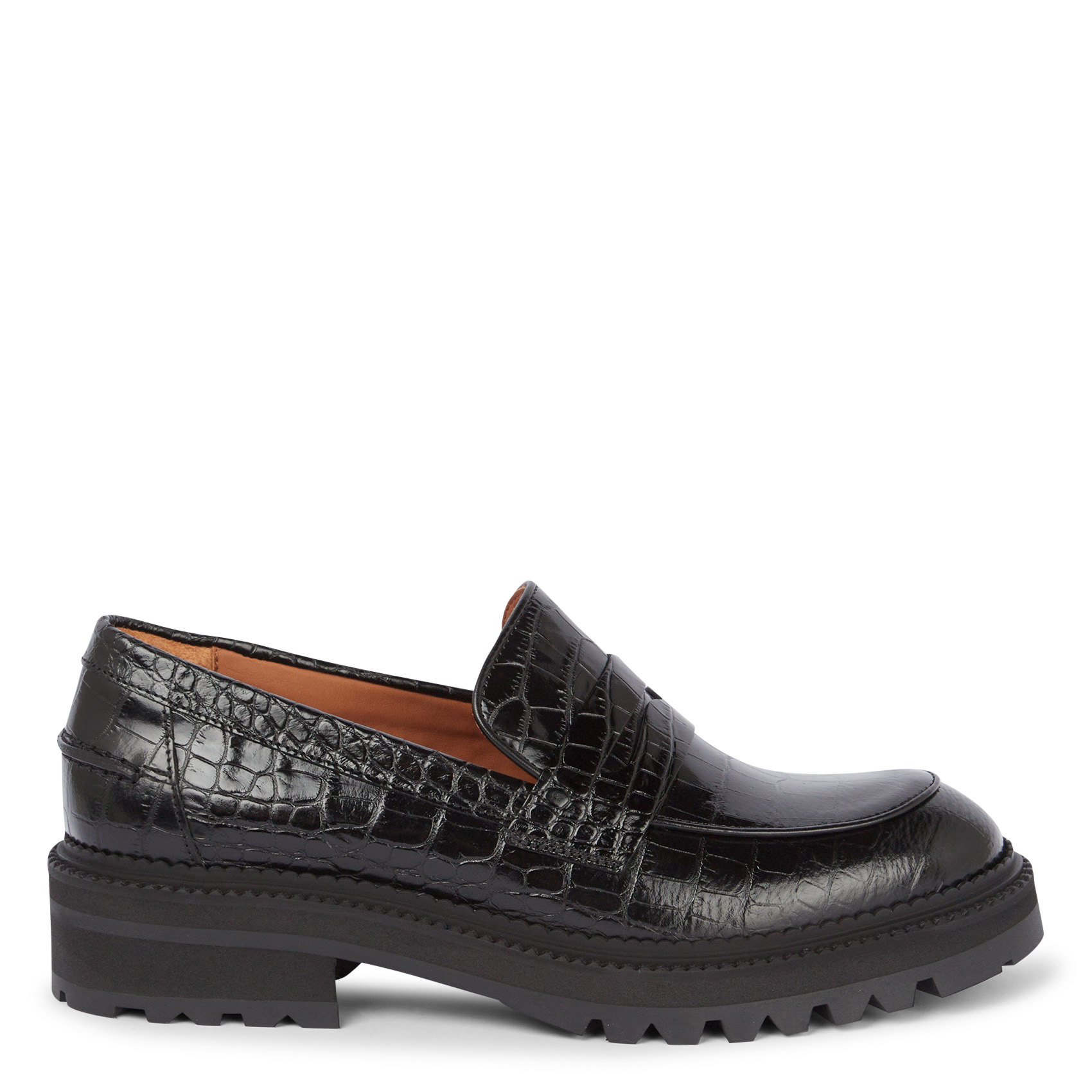 Mocassins en cuir croco verni| Noir