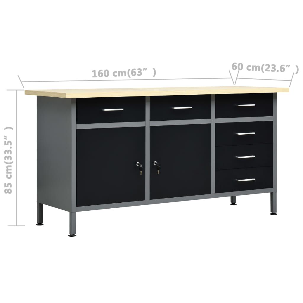 vidaXL Werktafel met 4 Wandpanelen en 2 Kasten