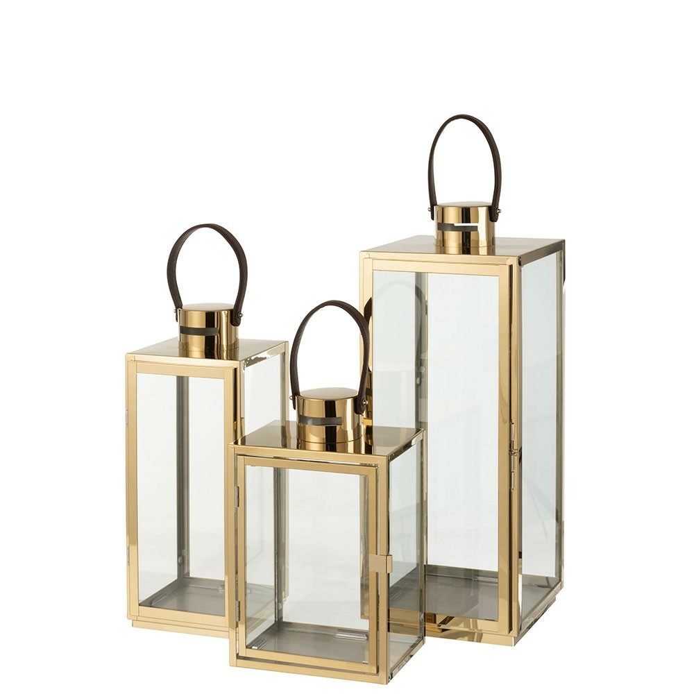 Lanterne carree metal/verre or