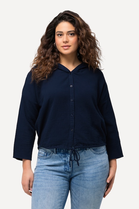 Bluse, Musselin, Kapuze, Oversized, 3/4-Arm