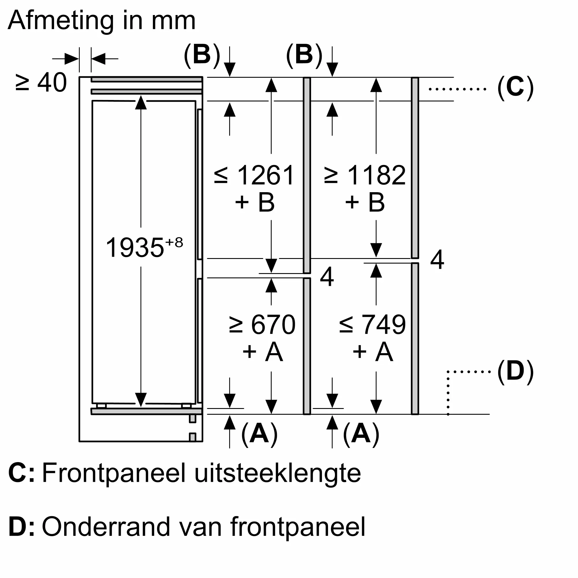 Serie 2 Inbouw koel-vriescombinatie 193.5 x 54.1 cm Sleepdeur